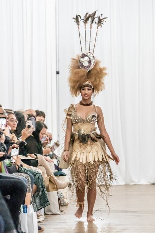 Designer piece on stage at Le Pasefika Runway 2022
