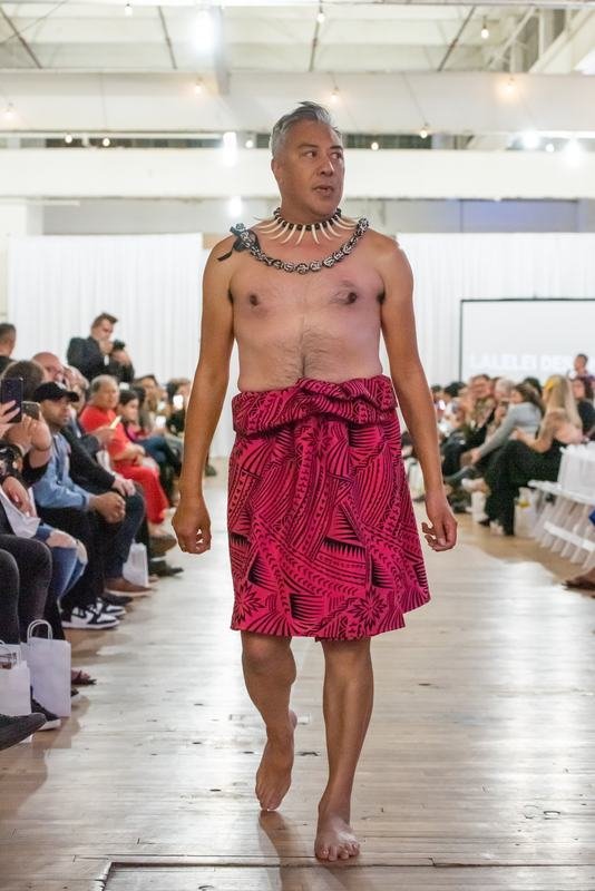 Model walking the 2022 Le Pasefika Runway