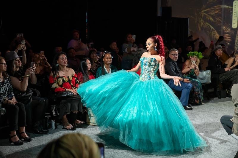 Designer piece on stage at Le Pasefika Runway 2023
