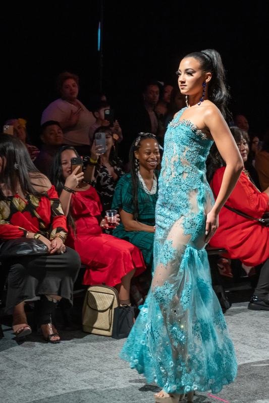 Designer piece on stage at Le Pasefika Runway 2023