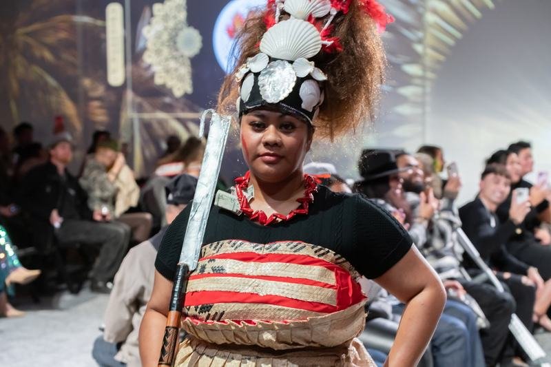 Designer piece on stage at Le Pasefika Runway 2023