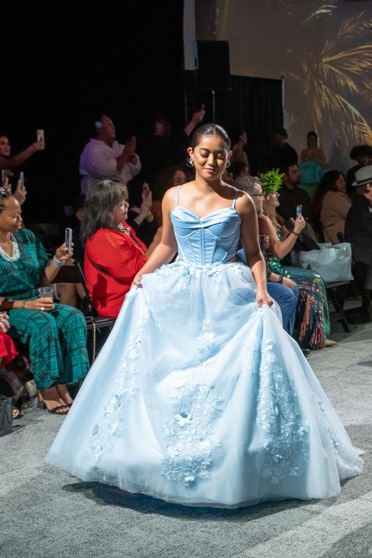 Model walking the 2023 Le Pasefika Runway